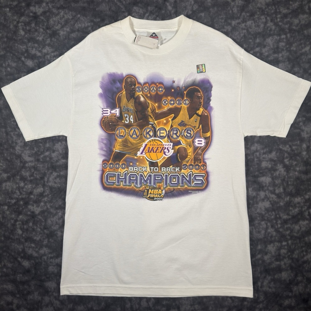 Vintage LA Lakers Kobe Shaq 2000 2001 Back To Back Champions TShirt AAA L